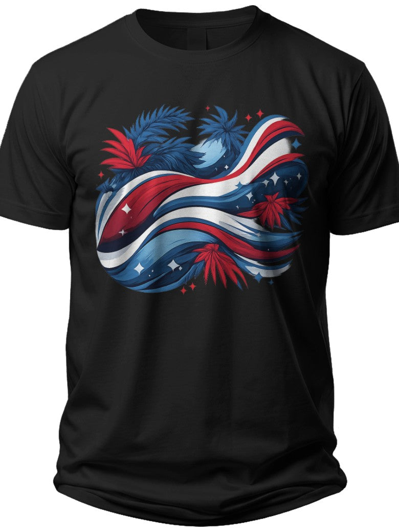 Starry Tropical Waves 4th of July Hawaiian Shirts for Men - Adult Unisex Tee