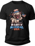Patriotic Party Pug Funny 4th of July Shirts - Adult Unisex Tee