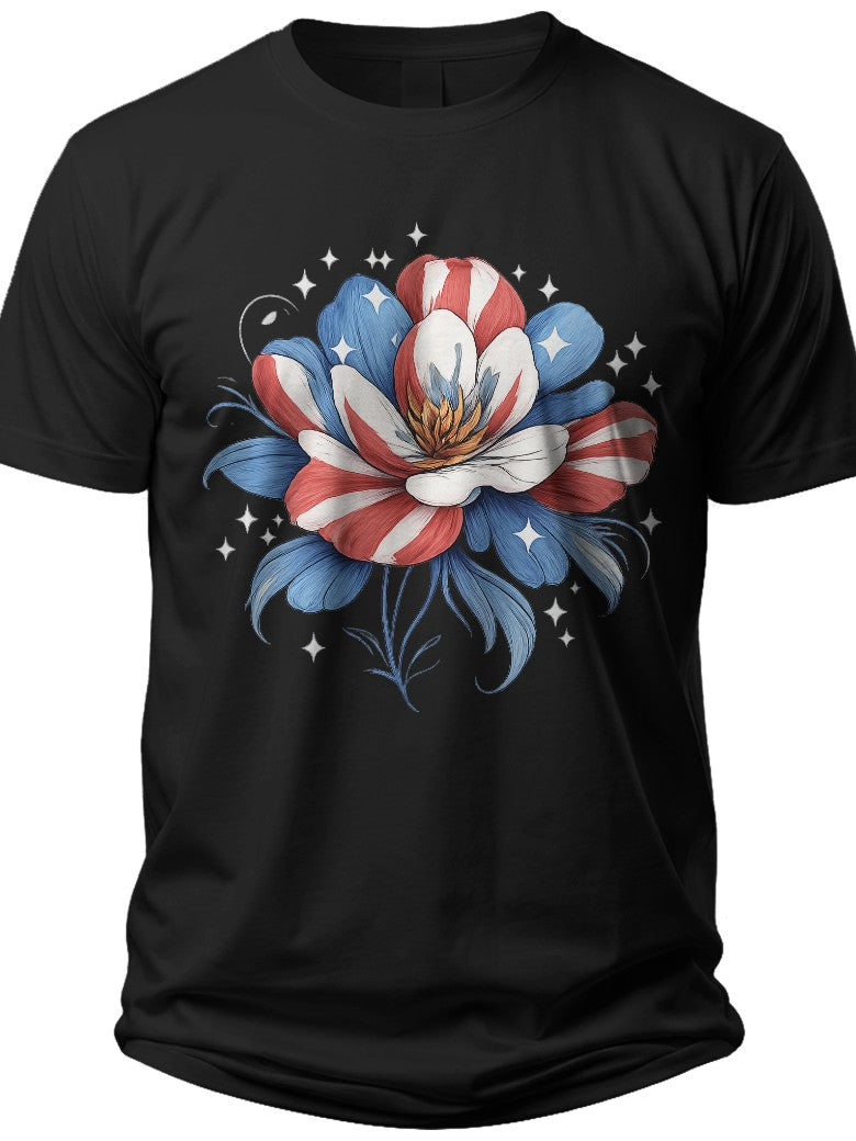 Patriotic Floral Bloom Plus Size Fourth of July Shirts for Women - Adult Unisex Tee