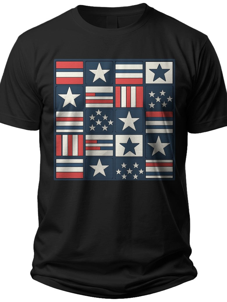 Modern Star Stripe Grid Mens 4th of July Shirts - Adult Unisex Tee