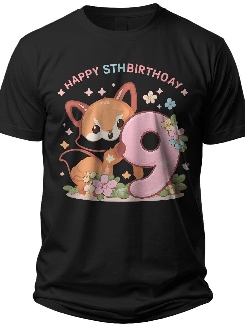 Happy 9th Floral Fox 9th Birthday Shirt - Adult Unisex Tee