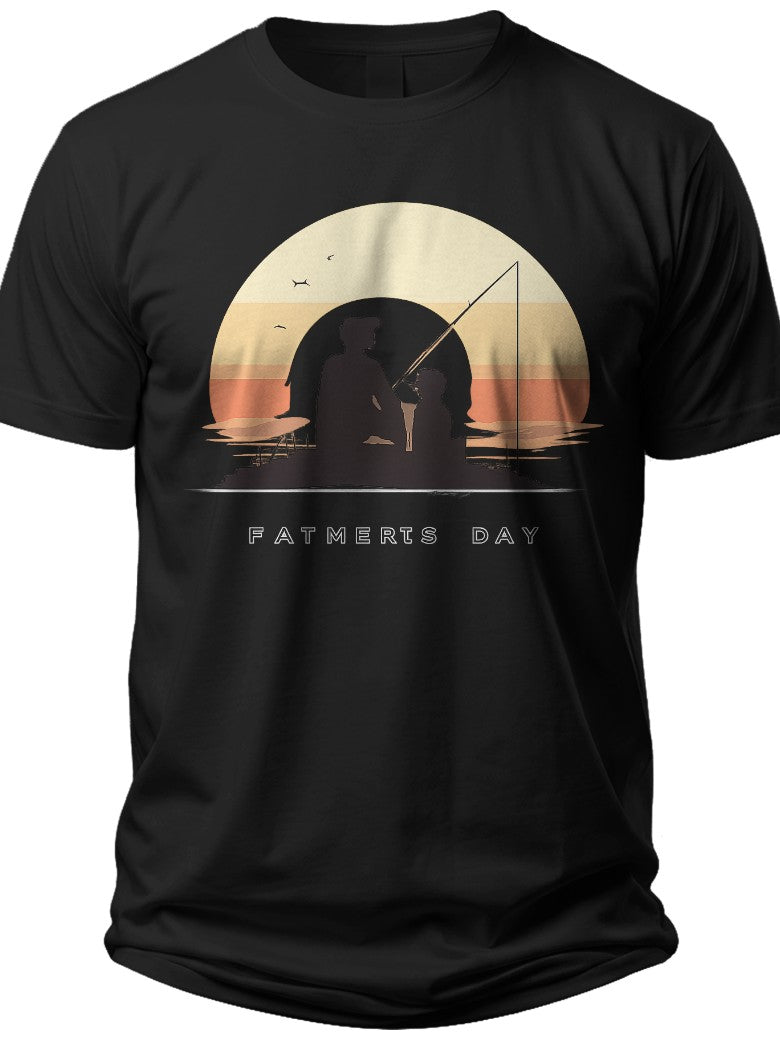 Fishing Dad Silhouette Happy Fathers Day Shirt - Adult Unisex Tee