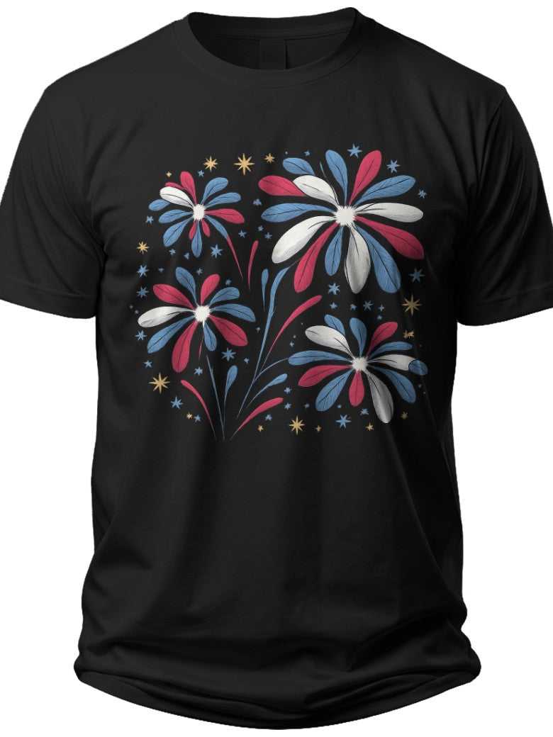 Fireworks Floral Display Girls Fourth of July Shirt - Adult Unisex Tee