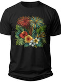 Festive Floral Fireworks 4th of July Hawaiian Shirts for Men - Adult Unisex Tee