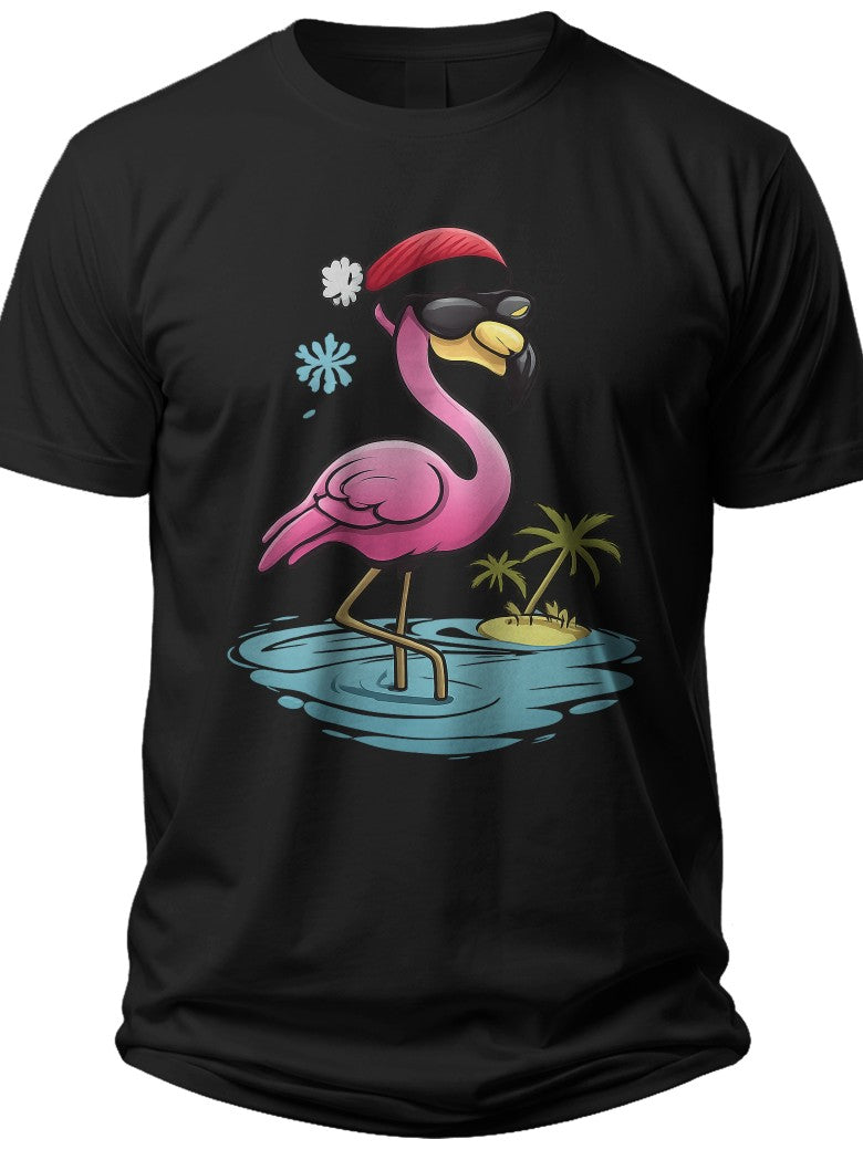 Festive Flamingo Christmas in July Shirt - Adult Unisex Tee