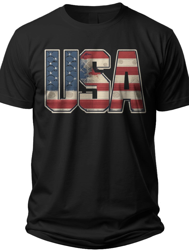 Distressed USA Flag Text Usa Tshirt Men - Adult Unisex Tee