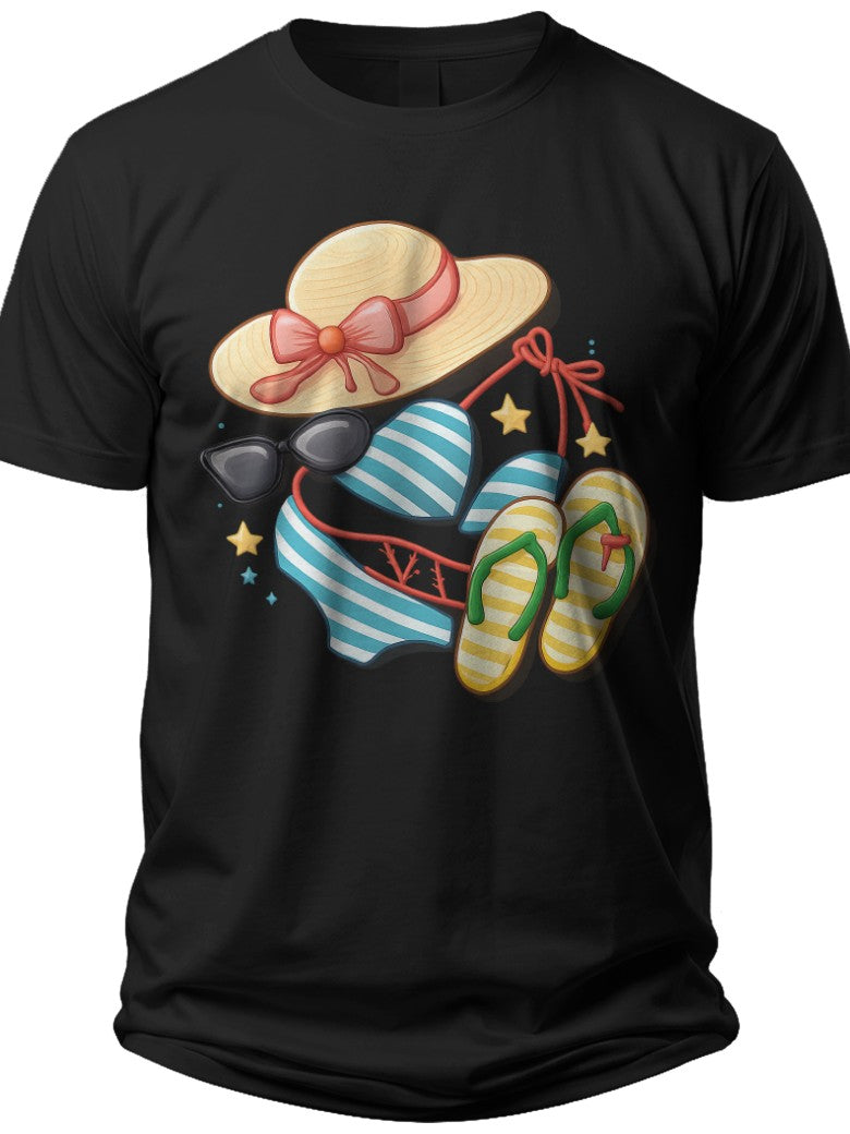 Beach Day Essentials Flatlay Bikini T Shirt - Adult Unisex Tee
