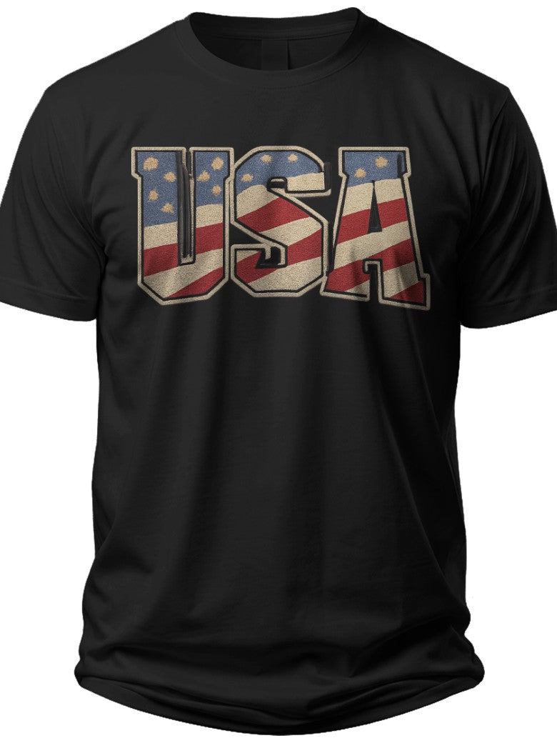Retro USA Flag Text America Tshirt - Adult Unisex Tee