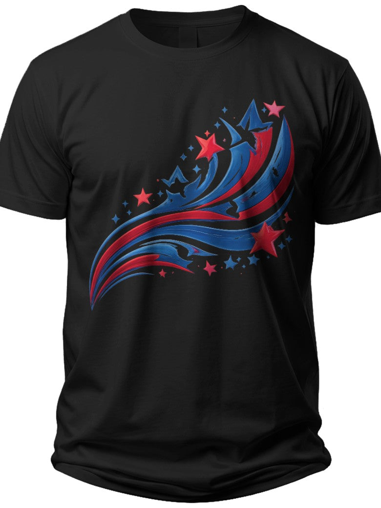 Patriotic Abstract Waves Red White and Blue Shirts - Adult Unisex Tee