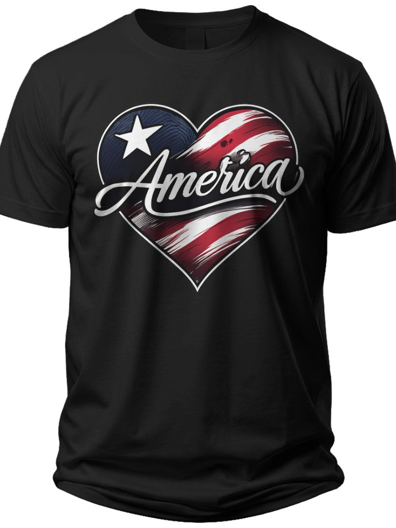Patriotic Heart Script America Shirt Women - Adult Unisex Tee