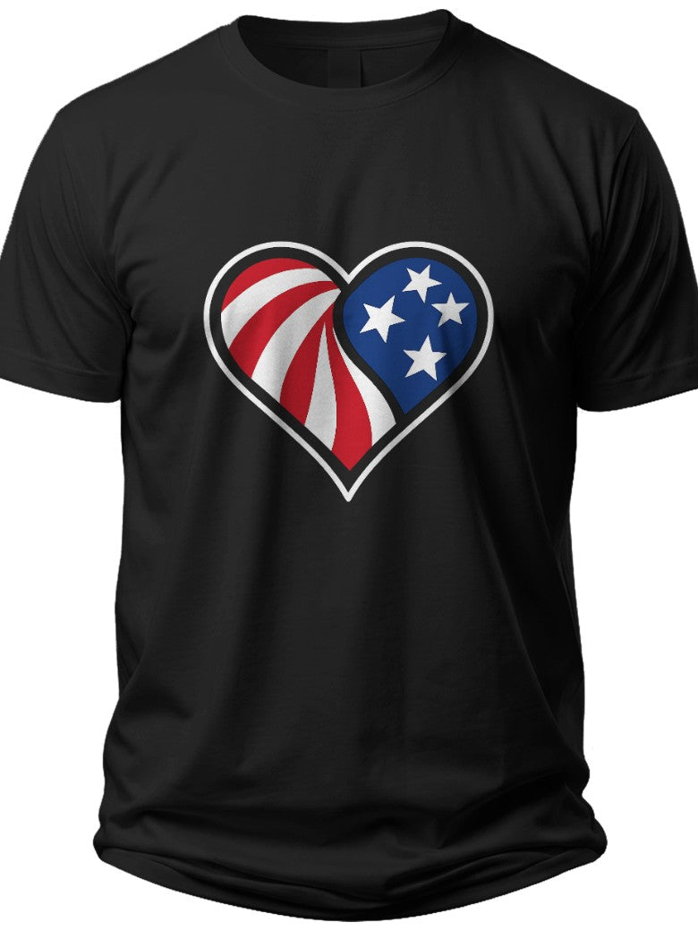 Patriotic Heart Outline Stars and Stripes Shirts for Women - Adult Unisex Tee