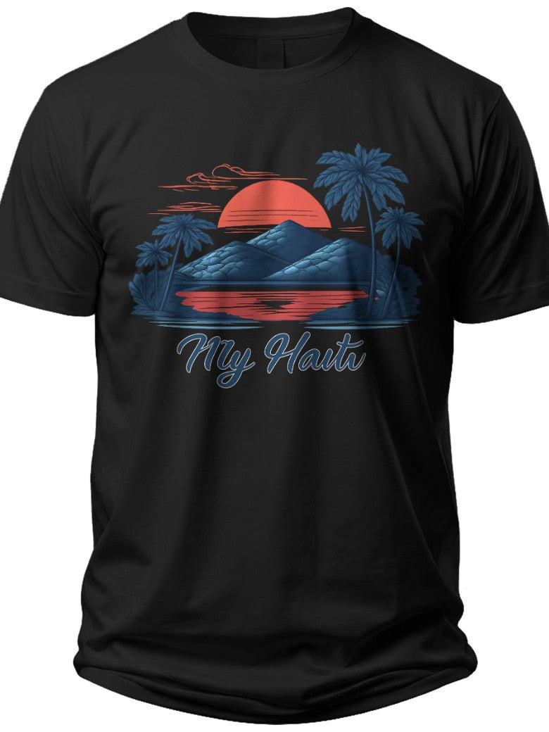 Haiti Mountain Silhouette Haitian Flag Shirt - Adult Unisex Tee