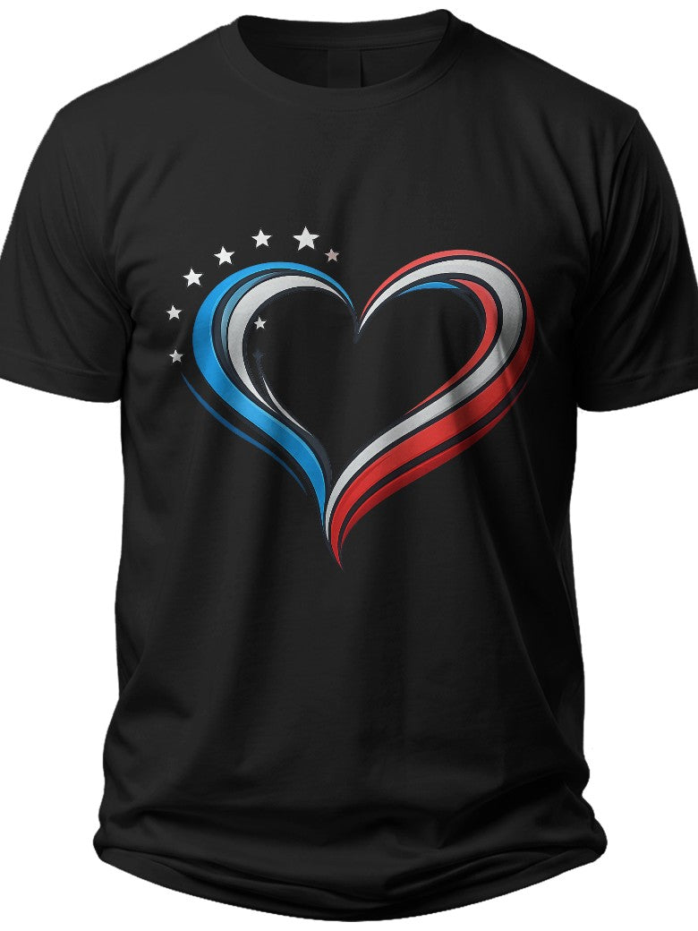 Patriotic Heart Outline American Flag Shirts for Women - Adult Unisex Tee
