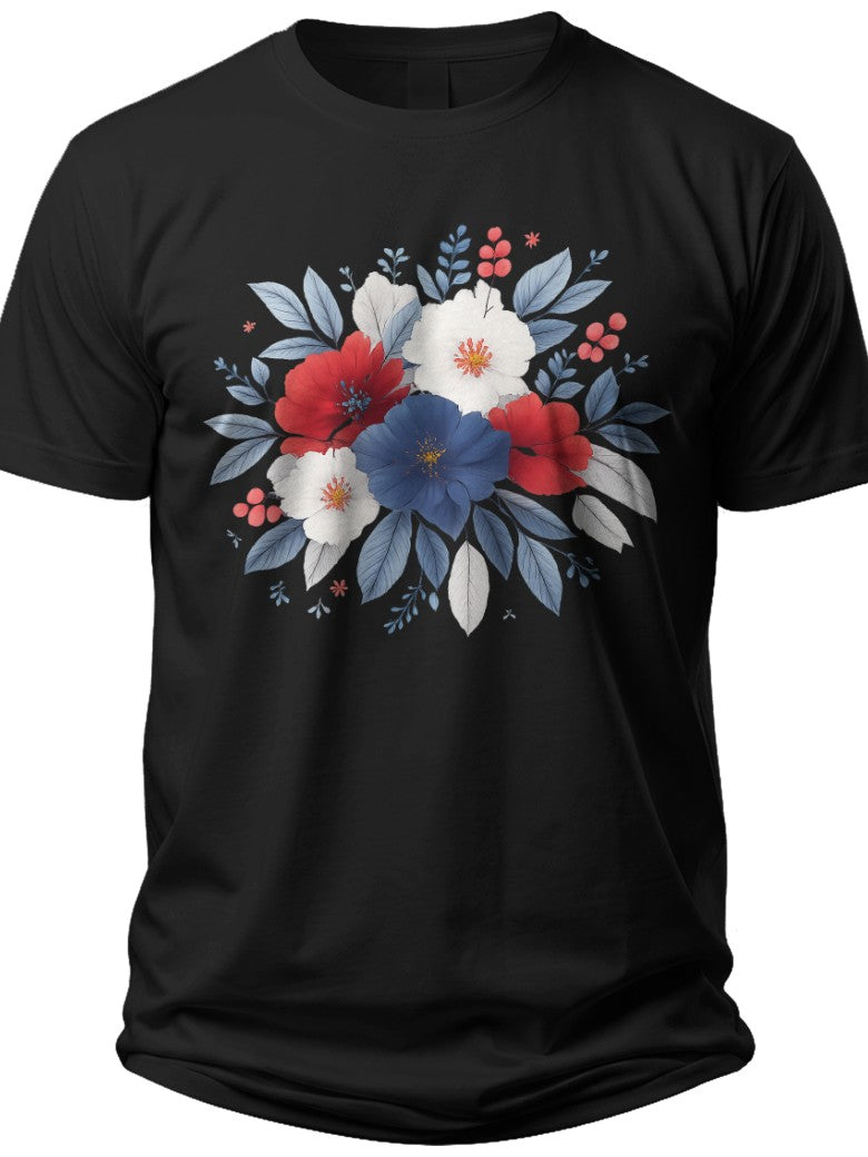 Blossoming USA Flowers American Flag Shirts for Women - Adult Unisex Tee