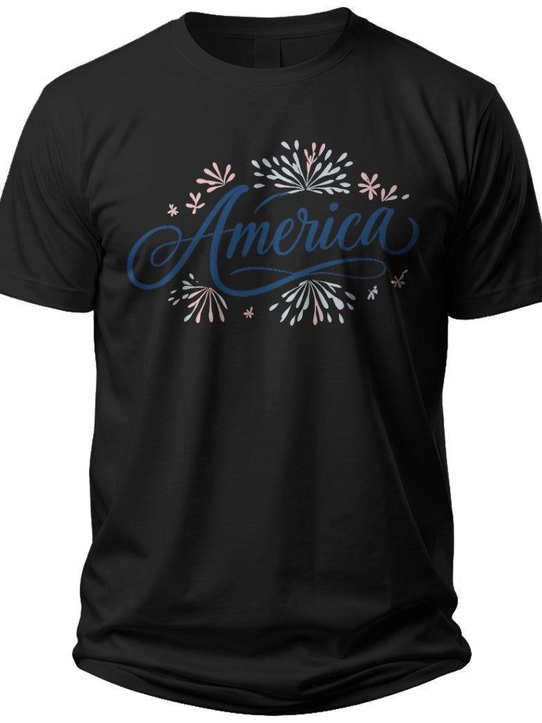 America Celebration Script Patriotic Womens Shirts - Adult Unisex Tee