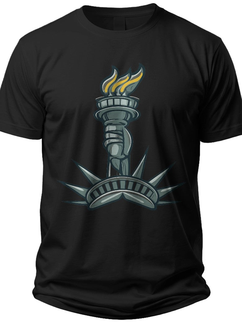 Men's Black Graphic T-Shirt, Stylized Torch Flame Design Tee, Casual Short Sleeve Cotton Top