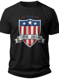 Patriotic USA Shield Graphic Tee Shirt for Men Women, Black Stars and Stripes Design, American Inspired Casual Top