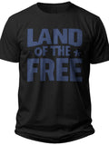 Men's Black Land of the Free Graphic T-Shirt Short Sleeve Crew Neck Patriotic Freedom Tee Casual Apparel
