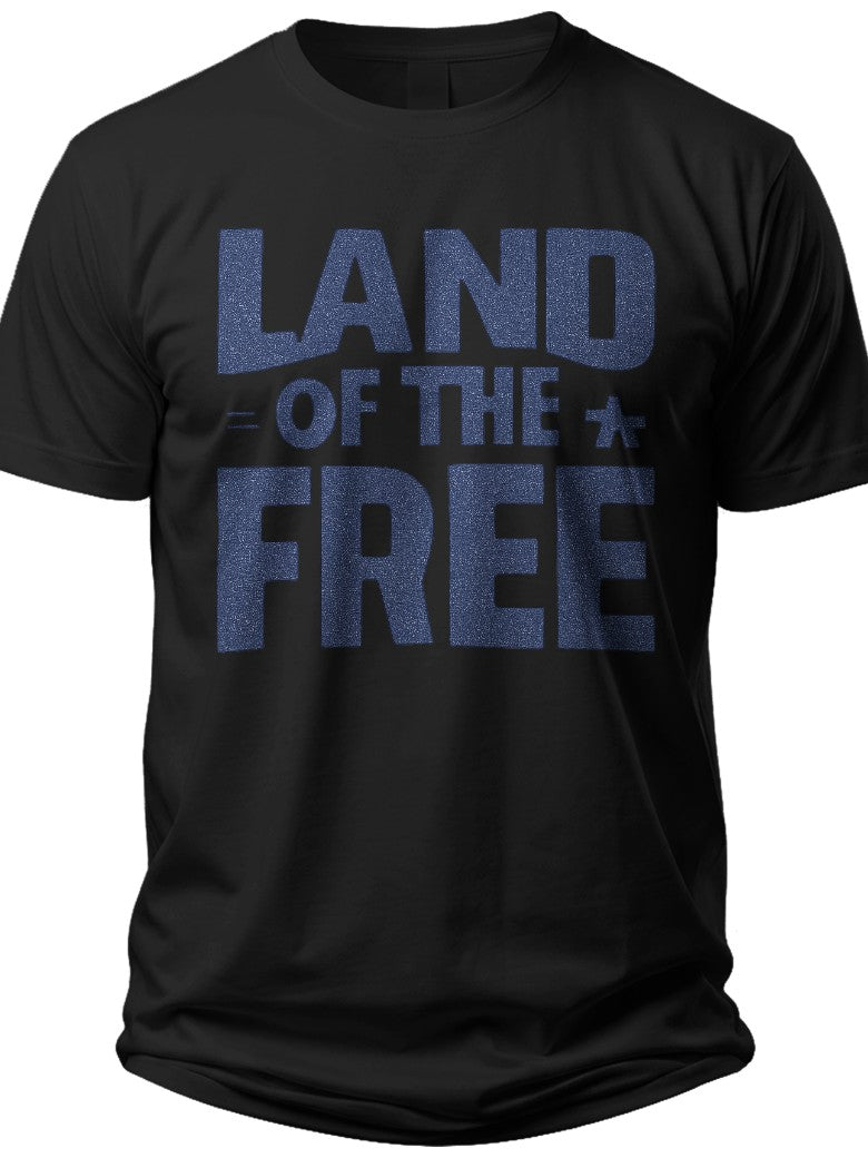 Men's Black Land of the Free Graphic T-Shirt Short Sleeve Crew Neck Patriotic Freedom Tee Casual Apparel