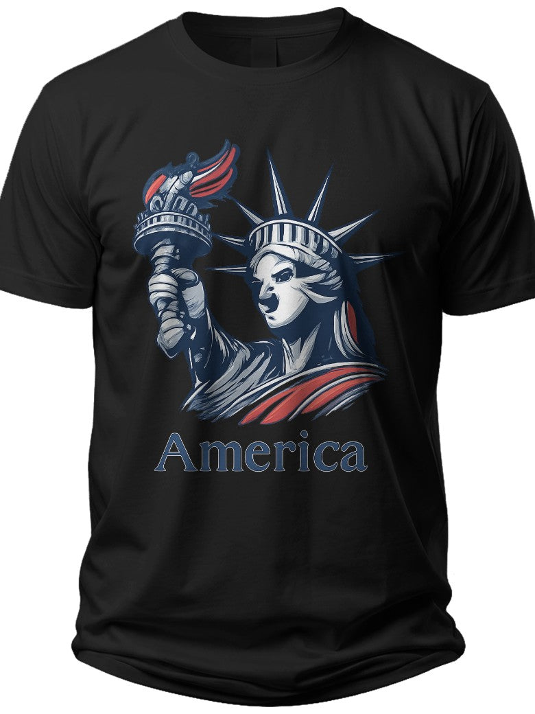 American Pride Graphic T-Shirt, Unisex Statue of Liberty Eagle Torch Design Tee, Patriotic Casual Wear