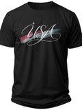 Men's Black T-Shirt with Stylized USA Graphic Design Patriotic American Flag Inspired Casual Short Sleeve Tee