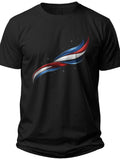 Men's & Women's Black T-Shirt with Abstract Red White Blue Wavy Graphic Print Short Sleeve Casual Tee
