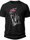 Unisex Black Graphic T-Shirt with Patriotic Torch Design Short Sleeve Crew Neck Casual Tee for Men Women