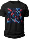 Unisex Black Graphic T-Shirt Abstract Red Blue Geometric Pattern Casual Short Sleeve Crew Neck Tee