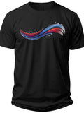 Unisex Black T-Shirt Abstract Red White Blue Swirl Graphic Print Short Sleeve Crew Neck Casual Tee