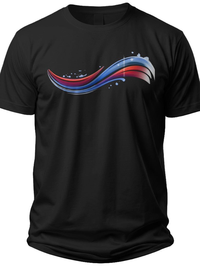 Unisex Black T-Shirt Abstract Red White Blue Swirl Graphic Print Short Sleeve Crew Neck Casual Tee