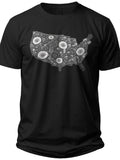 Unisex Black Short Sleeve T-Shirt with Abstract USA Map Graphic Design Casual Novelty Tee