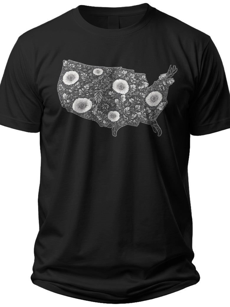 Unisex Black Short Sleeve T-Shirt with Abstract USA Map Graphic Design Casual Novelty Tee