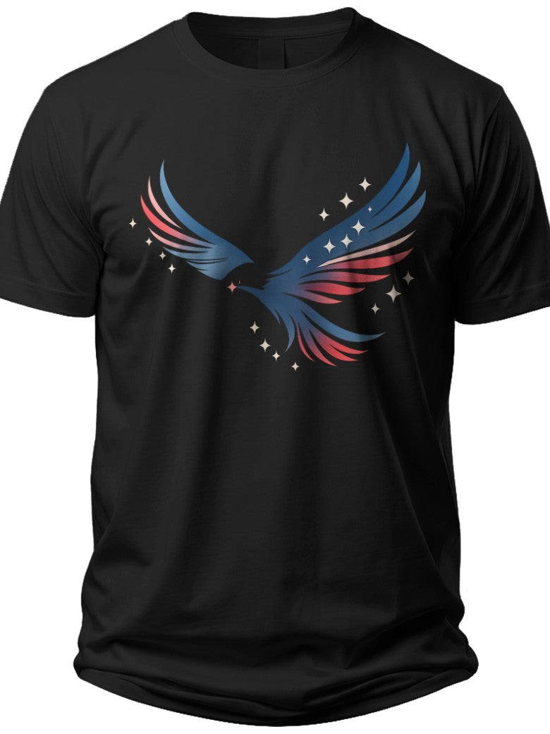 Men's Patriotic Eagle Wings Stars Graphic T-Shirt Freedom American Theme Casual Short Sleeve Tee