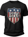 Patriotic 1776 American Shield Graphic T-Shirt Men Women - Black Short Sleeve Tee USA Pride