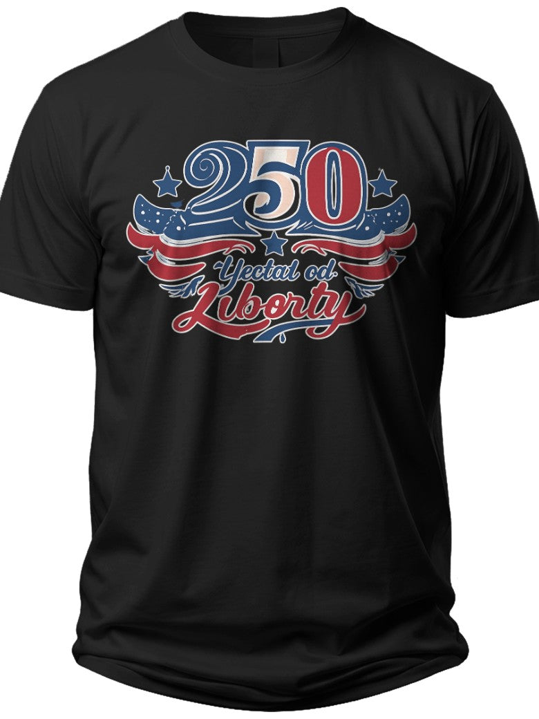 Black Patriotic T-Shirt 250 Years of Liberty Commemorative Graphic Tee for Men Women Unisex Casual Wear