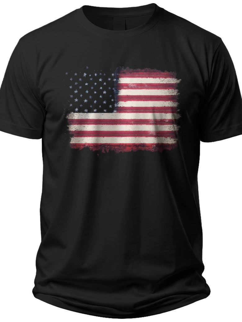 Black Distressed American Flag T-Shirt for Men Women Patriotic USA Flag Graphic Tee Short Sleeve Casual Cotton Top