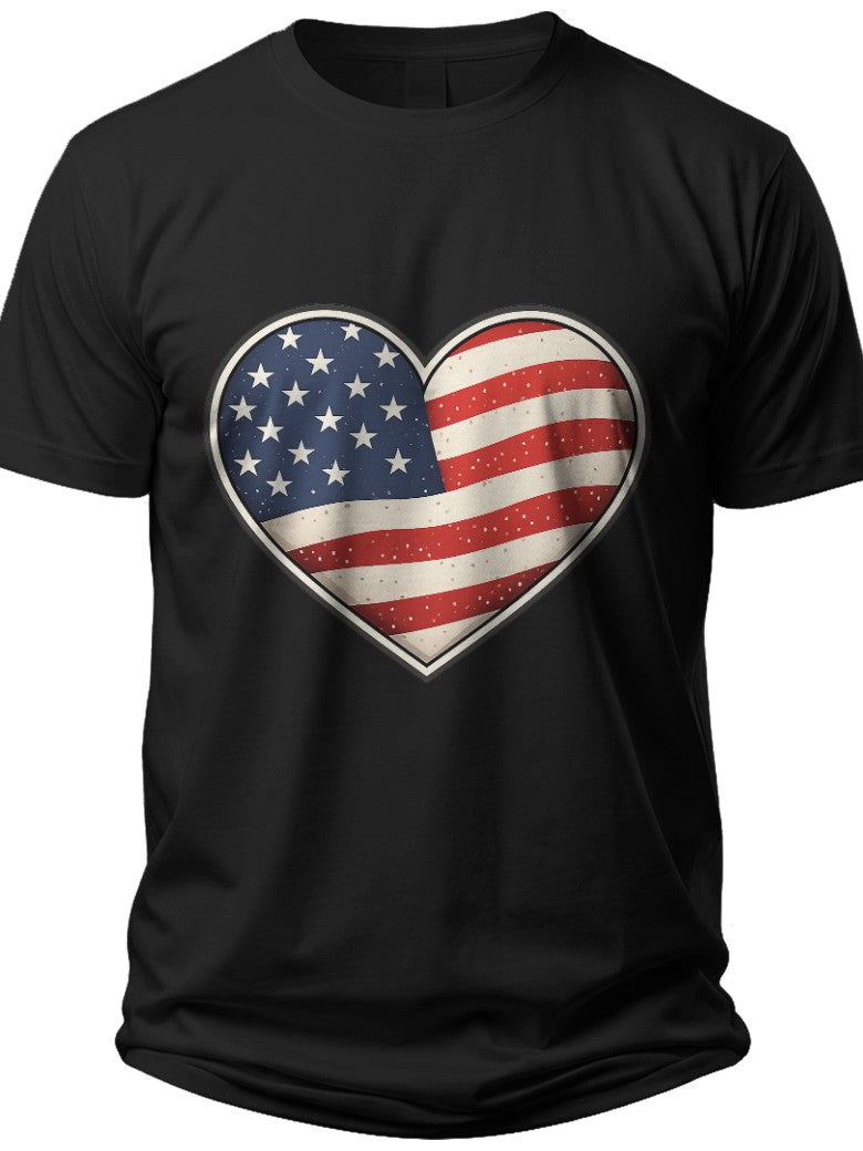 Patriotic American Flag Heart T-Shirt for Men Women - USA Pride Graphic Tee for 4th of July Casual