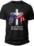Black Patriotic American Flag Cross T-Shirt God Bless America Graphic Tee for Men Women Faith Casual Top