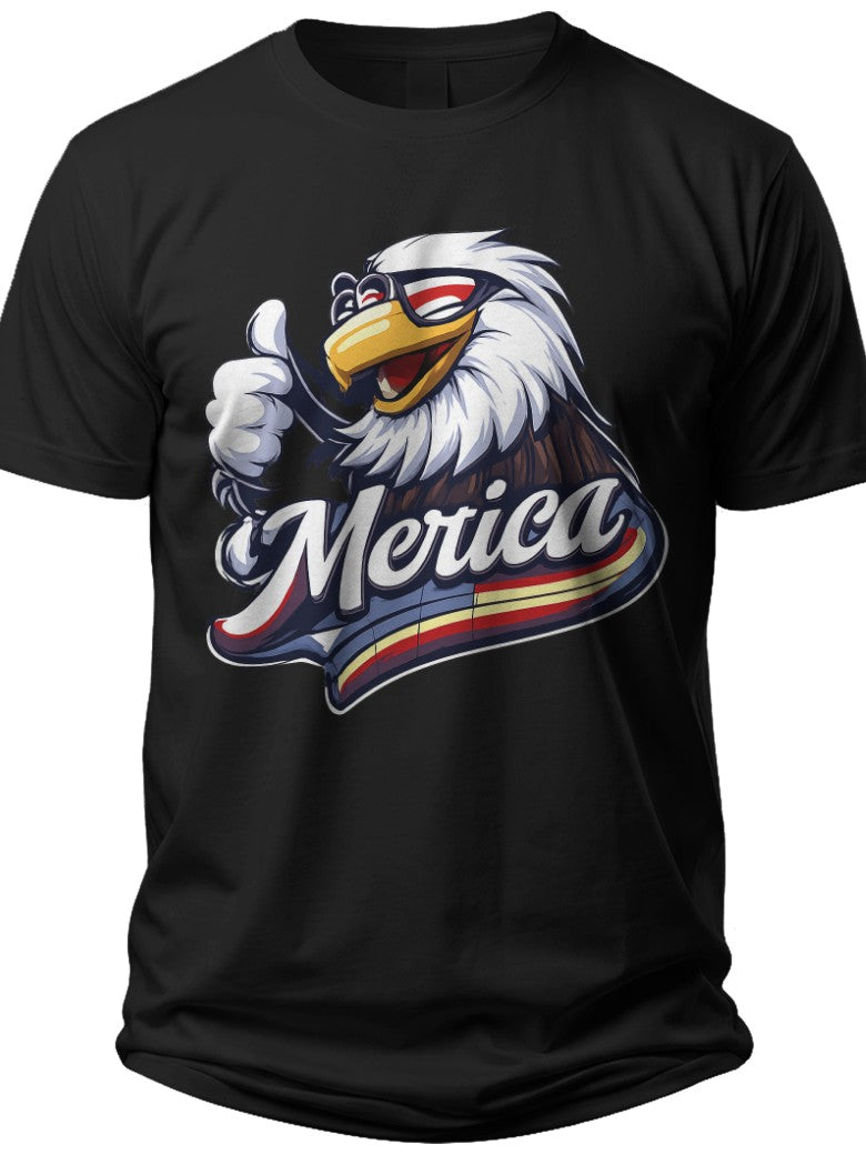 Black Merica Eagle T-Shirt - Patriotic Thumbs Up American Flag Graphic Tee for Men Women