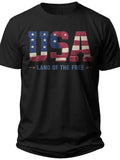 Unisex Patriotic USA Flag Graphic T-Shirt Land of the Free American Print Casual Black Tee Shirt