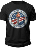 Men's Black Patriotic T-Shirt with Torch & Flag Inspired Graphic, 3rd Anniversary Casual Short Sleeve Tee