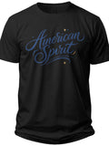Unisex Black T-Shirt with American Spirit Script Graphic, Casual Short Sleeve Tee Top for Men Women