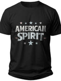 Unisex Black Graphic T-Shirt with "AMERICAN SPIRIT" & Stars Print - Short Sleeve Crew Neck Casual Tee