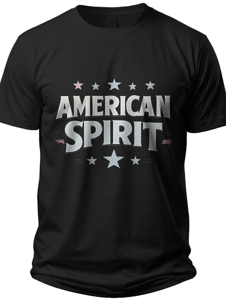 Unisex Black Graphic T-Shirt with "AMERICAN SPIRIT" & Stars Print - Short Sleeve Crew Neck Casual Tee