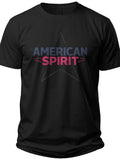 Black Unisex Graphic T-Shirt with Patriotic Star & Bold Text Design, Short Sleeve Crew Neck Casual Top
