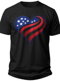 Unisex Patriotic American Flag Heart T-Shirt for Men Women Black Short Sleeve USA Stars Stripes Graphic Tee Casual Top