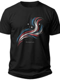 Abstract Red White Blue Wavy Graphic Black T-Shirt for Men Women, Soft Casual Short Sleeve Crewneck Tee