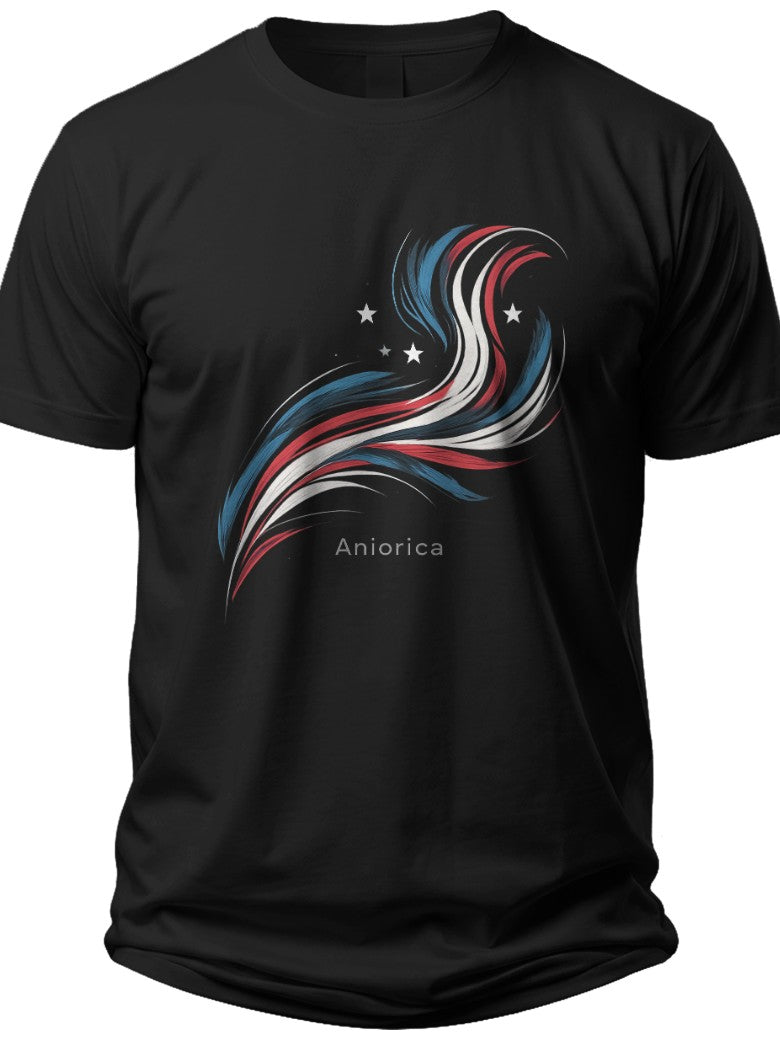 Abstract Red White Blue Wavy Graphic Black T-Shirt for Men Women, Soft Casual Short Sleeve Crewneck Tee
