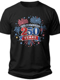 Black T-Shirt Celebrating 250 Years Anniversary Fireworks Graphic Print Casual Crew Neck for Men Women