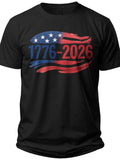 Unisex Patriotic American Flag 1776-2026 Graphic Tee Shirt Short Sleeve Casual Black T-Shirt
